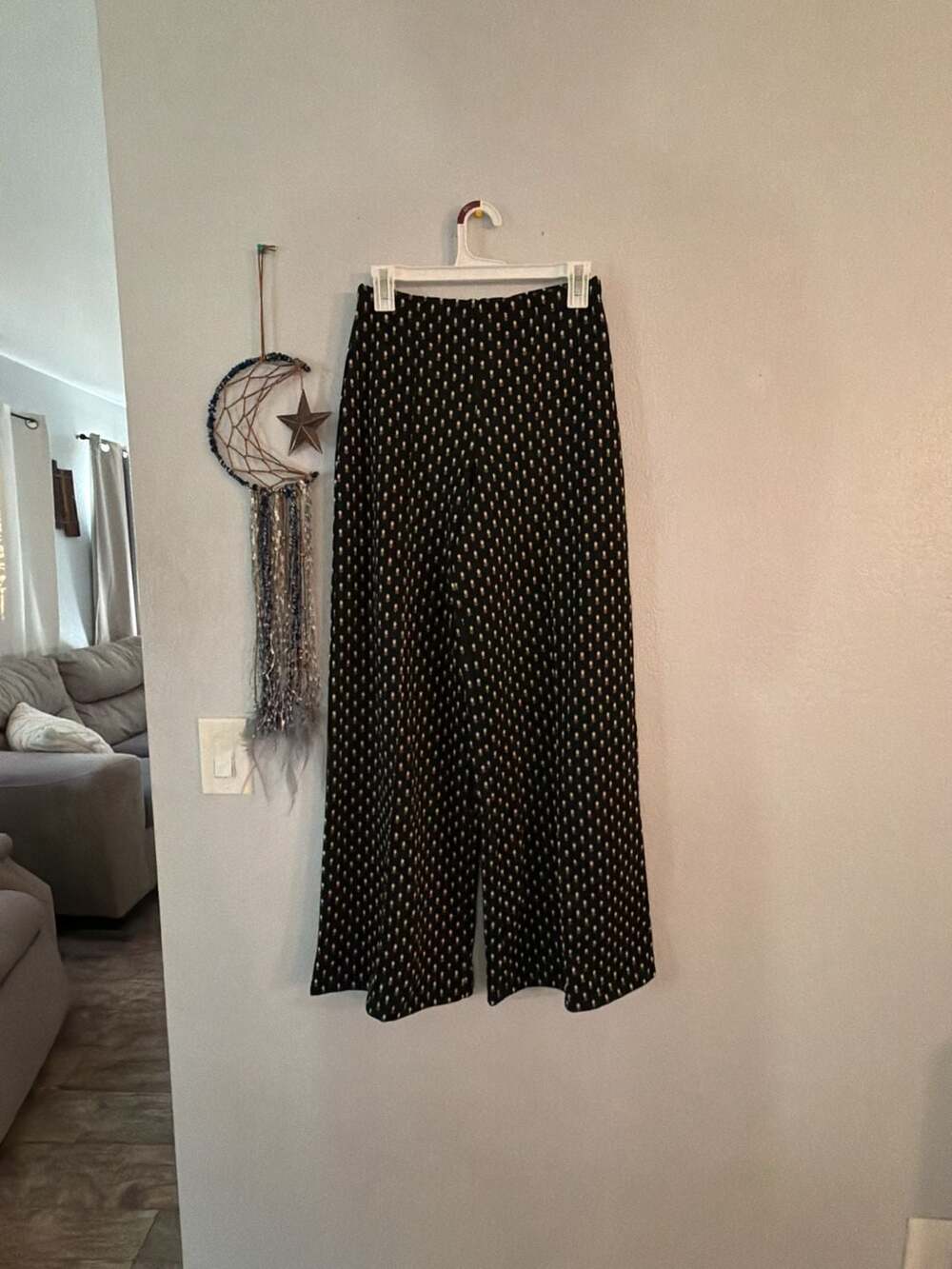Max Studio London Women's Black and Tan Patterned Wide-Leg Culotte Pants